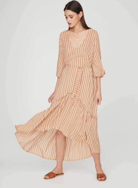 Faithfull the Brand Matilda Peasant Dress Almeria Stripe Pink