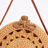 Round Sketched Rattan Straw Bag with Bow Clip - Harvest Beauty