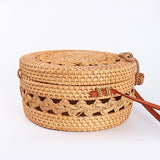 Round Sketched Rattan Straw Bag with Bow Clip - Harvest Beauty