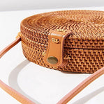 Round Rattan Straw Bag with Button Clip - Harvest Beauty